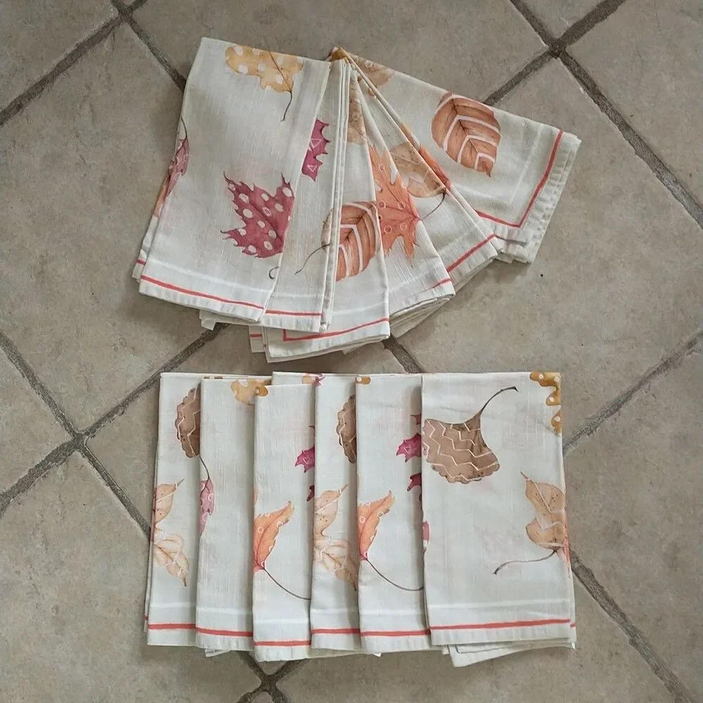 Maison d'Hermine Cloth Napkins Leaf Print Fall Cotton Set of 12x Square 20x20”